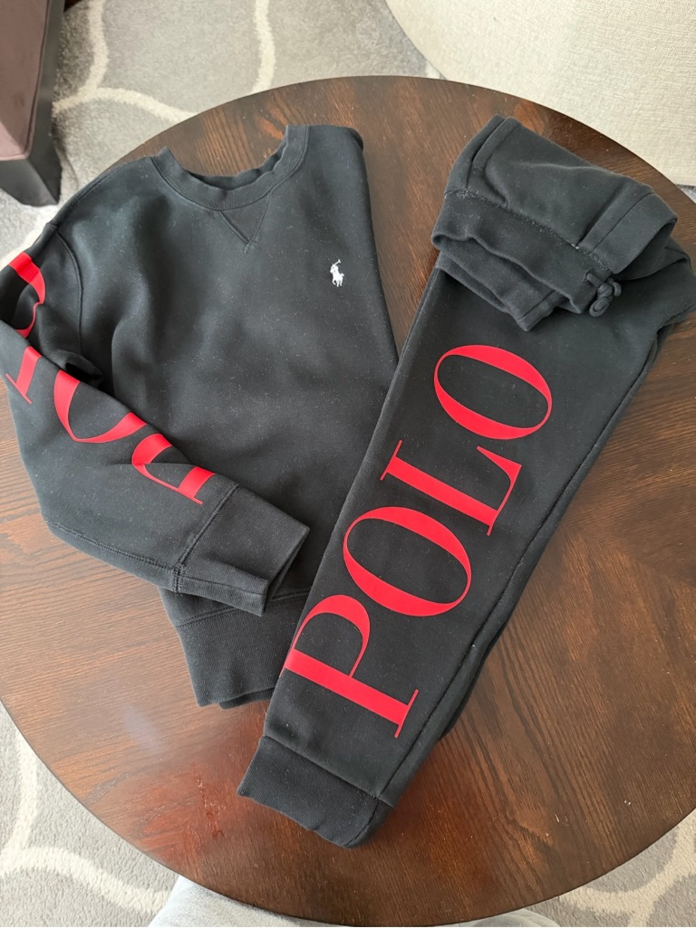 Polo by Ralph Lauren Black Sweatshirt & Joggers Set with Red Logo